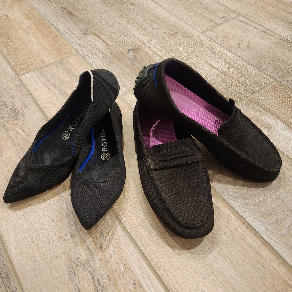 2 Pairs Of Rothy's Pointed Flats And Driver Loafer